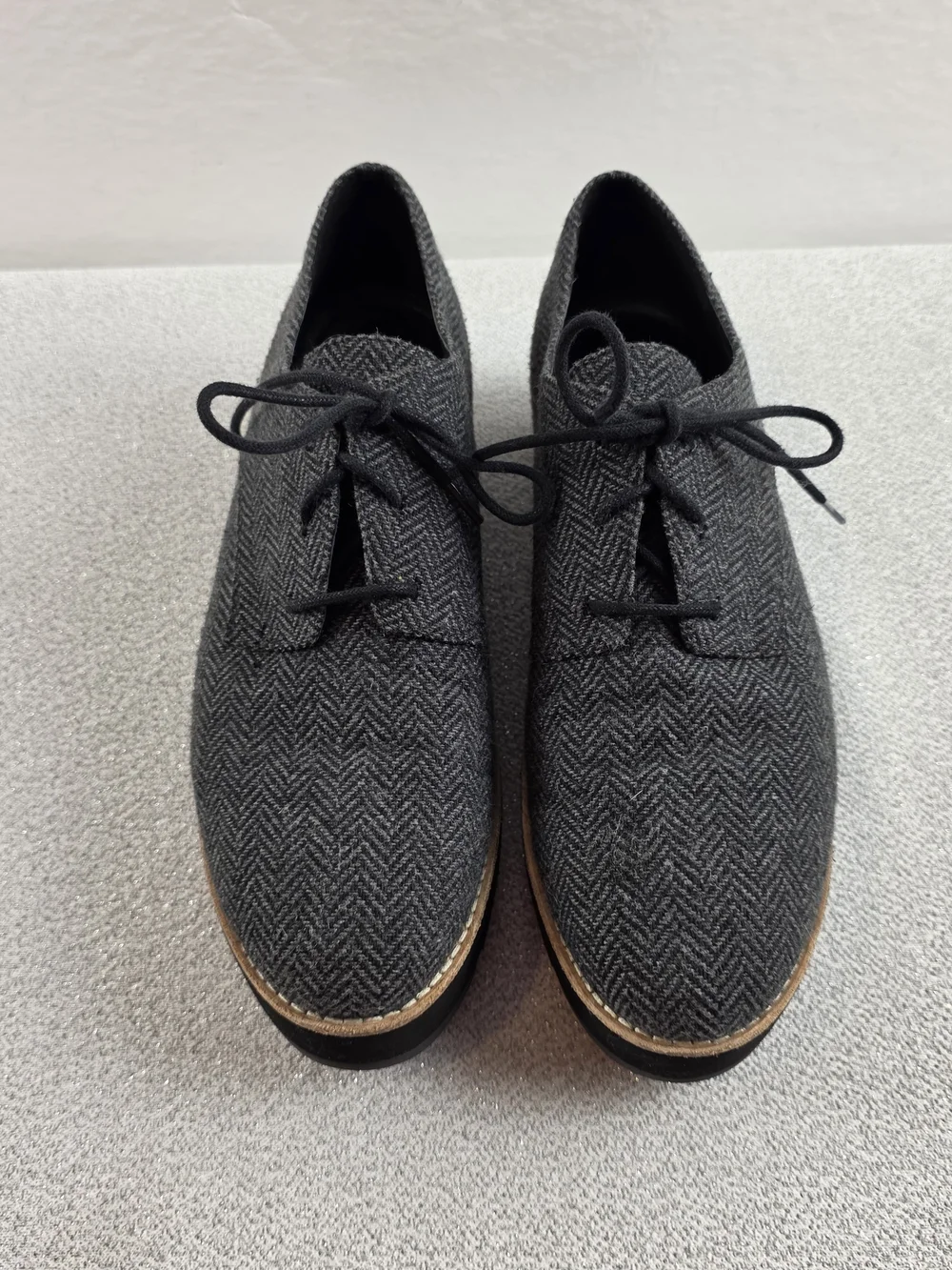 Eileen Fischer Grey Herringbone Lace-Up Platform Oxfords Wmn's 10